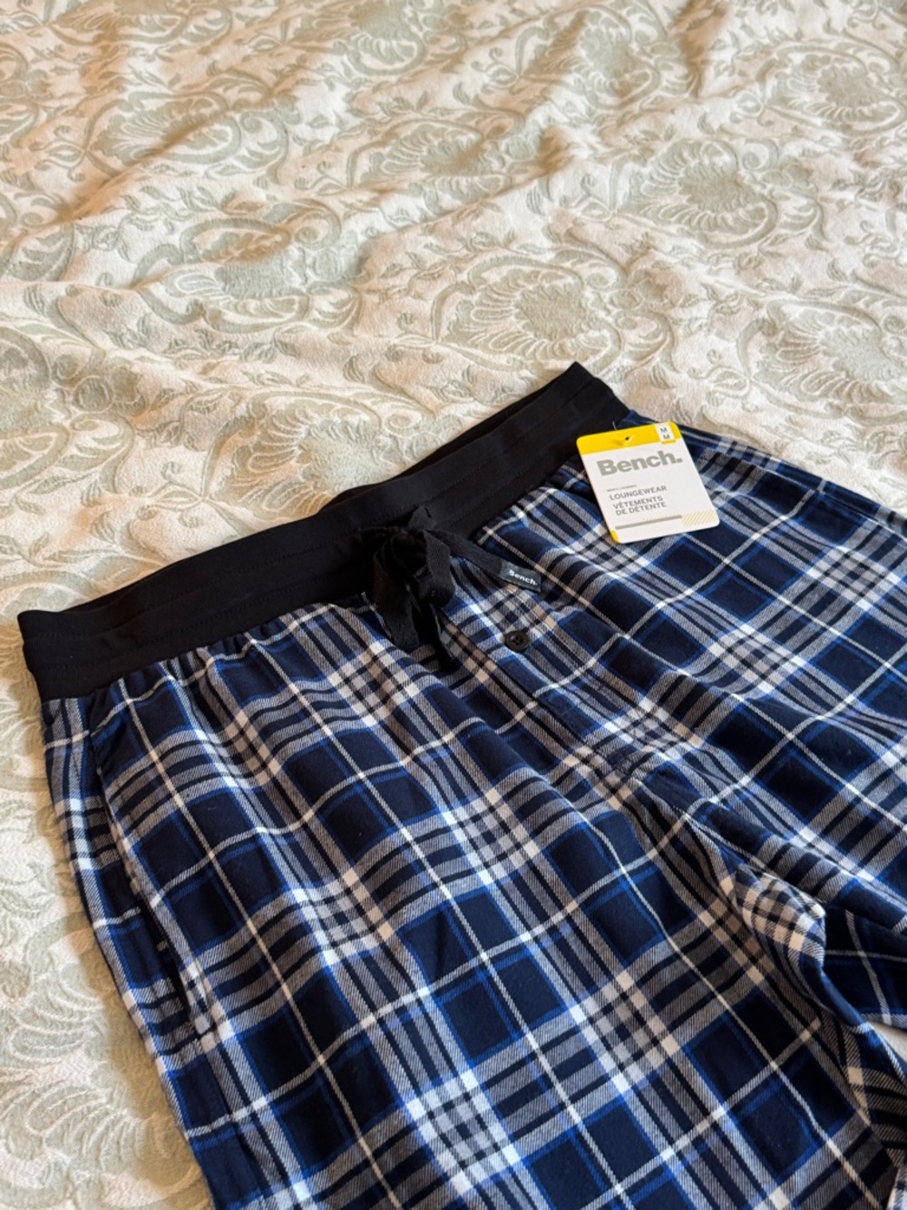 Bench Navy and White Plaid Lounge Pants with Black Waistband